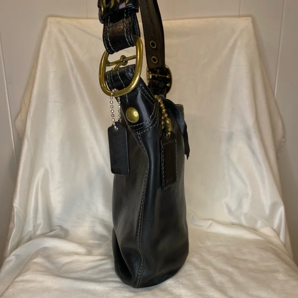 Coach Bleeker Tattersall Duffle Bucket Black Leather Shoulder Bag - Picture 4 of 12